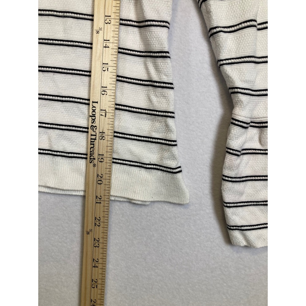 Classic Chic Ann Taylor Factory Women S White Black Striped Bell Sleeve Knit Top - Picture 7 of 9